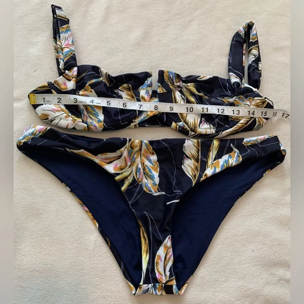 L*space Set Floral Camellia Top & Camacho Bottom Bikini Navy Blue Large/XL NEW